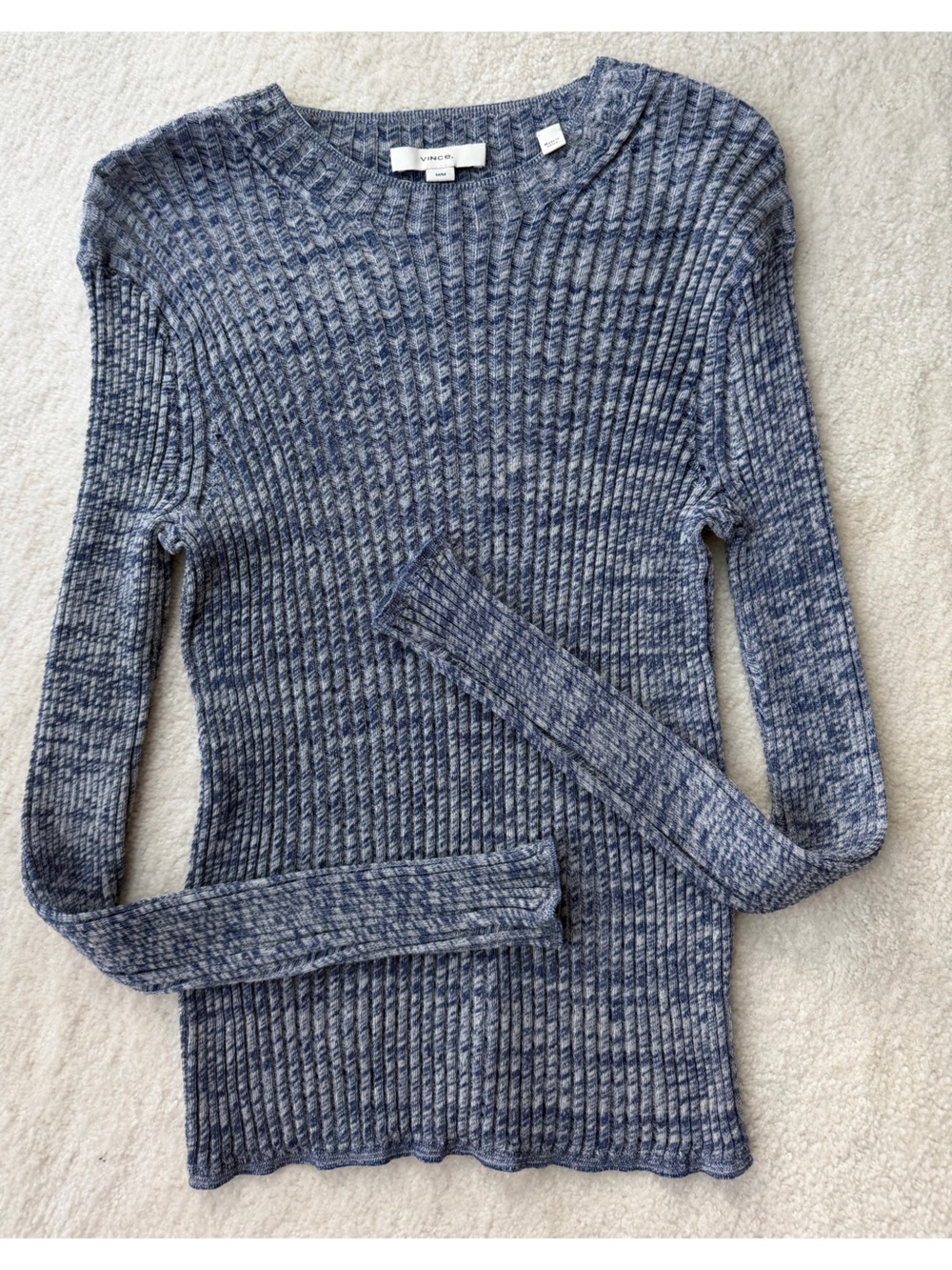 Vince Ribbed Long Sleeve Sweater - Blue Heather